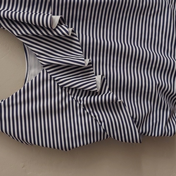 AMAZON Navy Blue and White Horizontal Stripe One Piece Bathing Suit - Picture 3 of 13